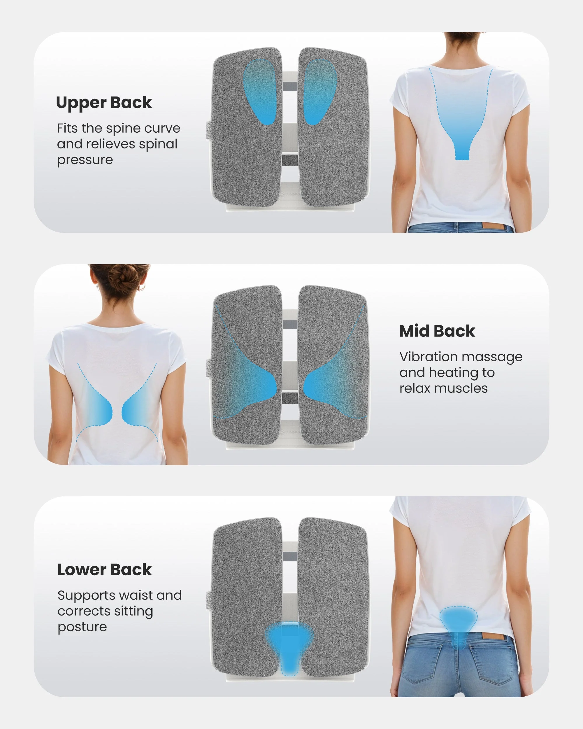 Adjustment Ergonomic Lumbar Support Pillow with Heat and Vibration - 1313 - Image 3