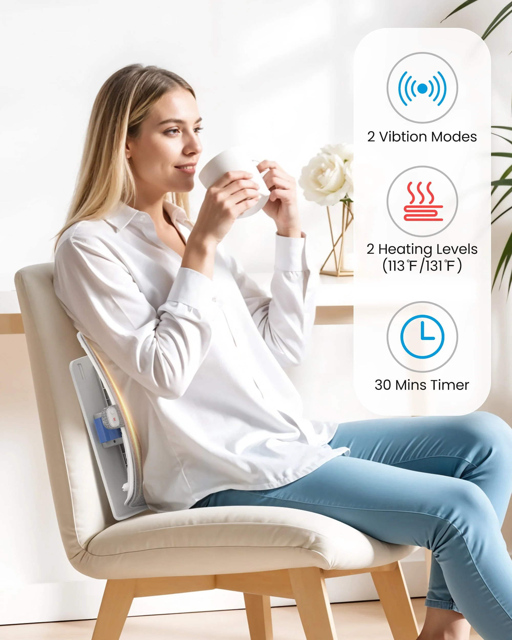 Adjustment Ergonomic Lumbar Support Pillow with Heat and Vibration - 1313 - Image 5