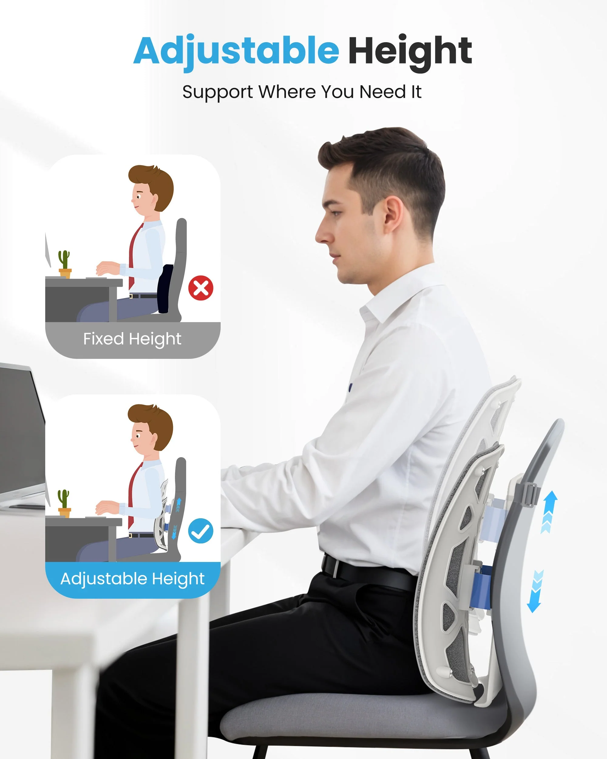 Adjustment Ergonomic Lumbar Support Pillow with Heat and Vibration - 1313 - Image 6