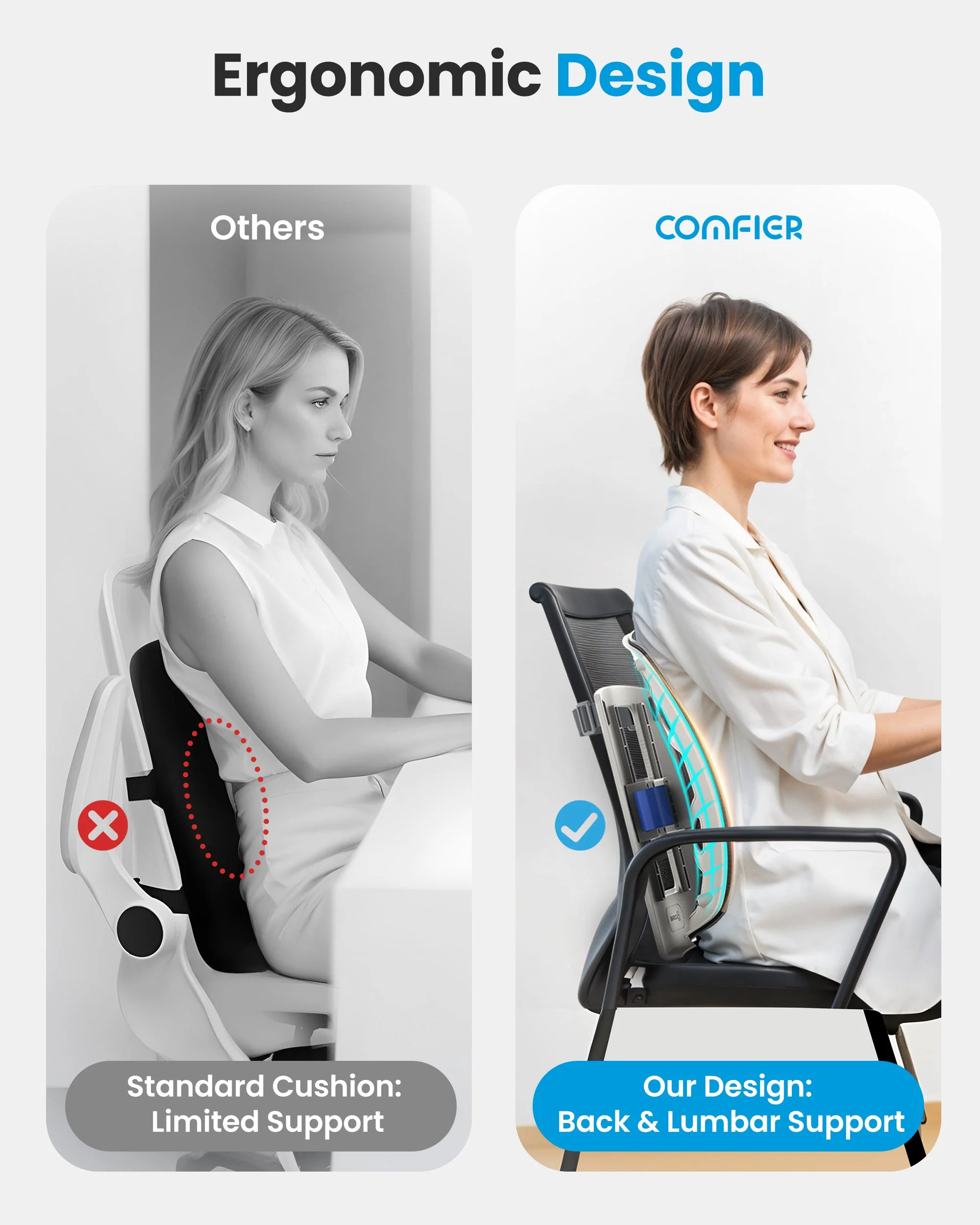 Adjustment Ergonomic Lumbar Support Pillow with Heat and Vibration - 1313 - Image 7
