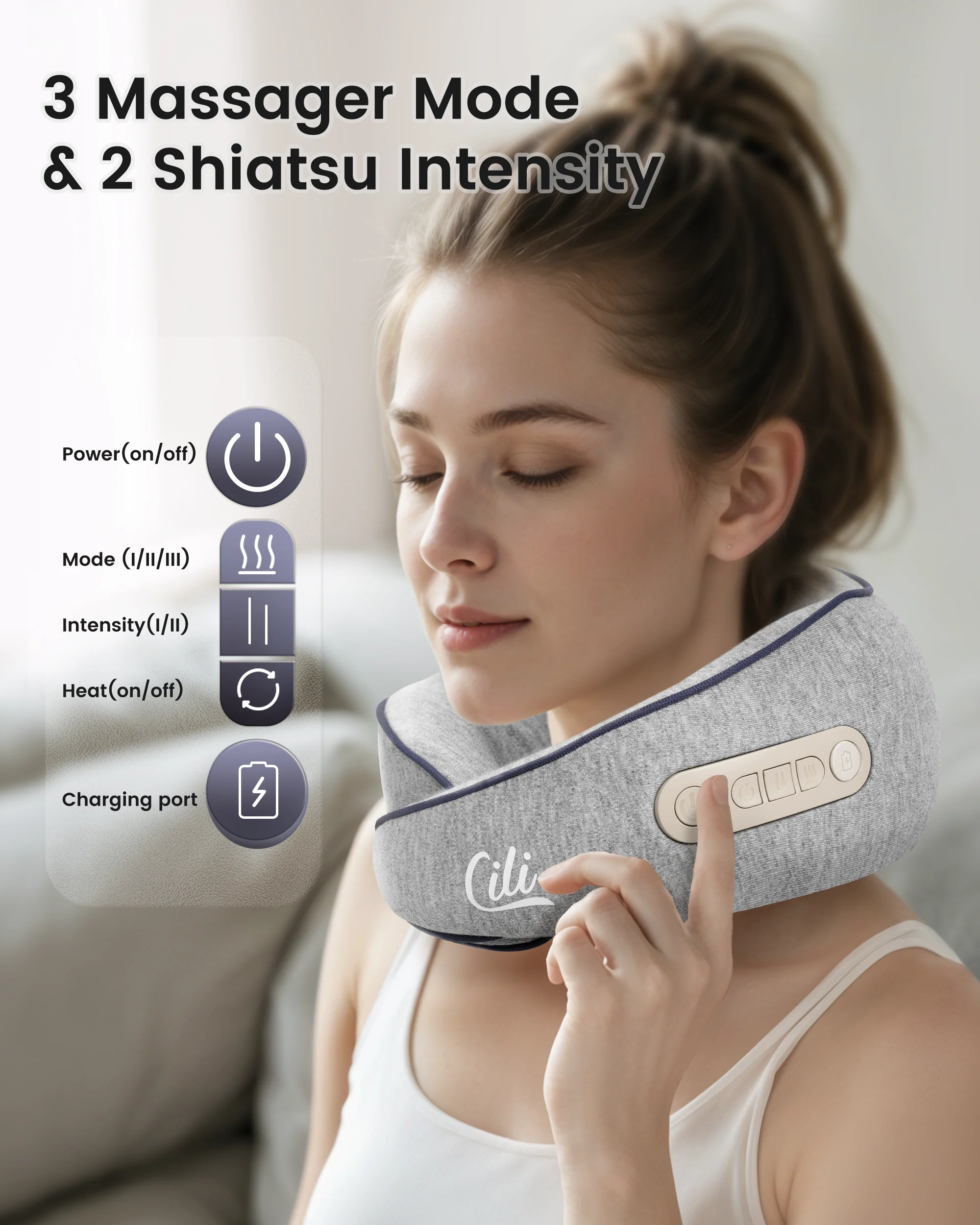 CILI Cordless Neck Massager Pillow with Heat, Shiatsu Neck Massager for Pain Relief - 6476 - Image 8
