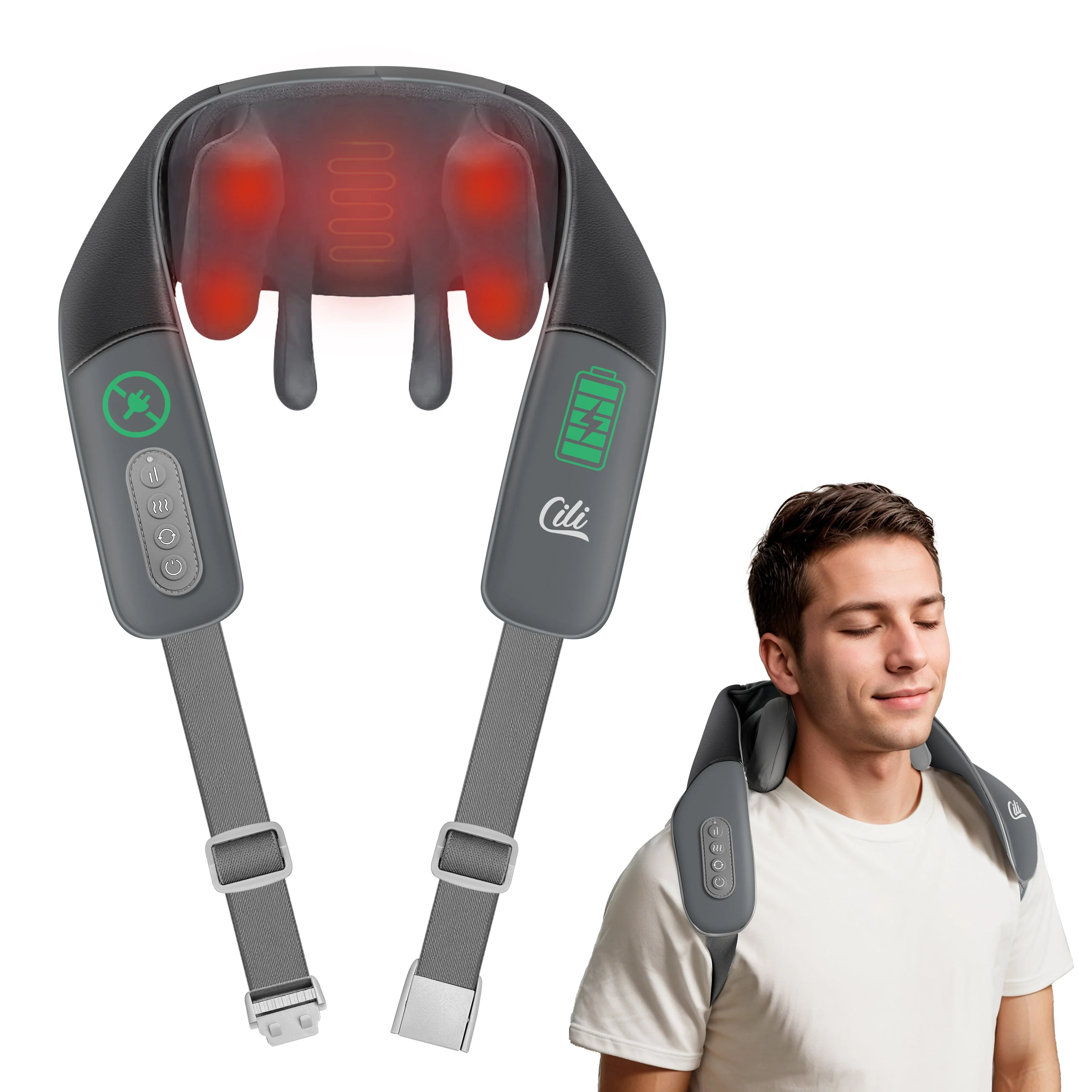 CILI Cordless Neck Massager with Heat, 4D Shiatsu Neck Shoulder Massager - 6826 - Image 2