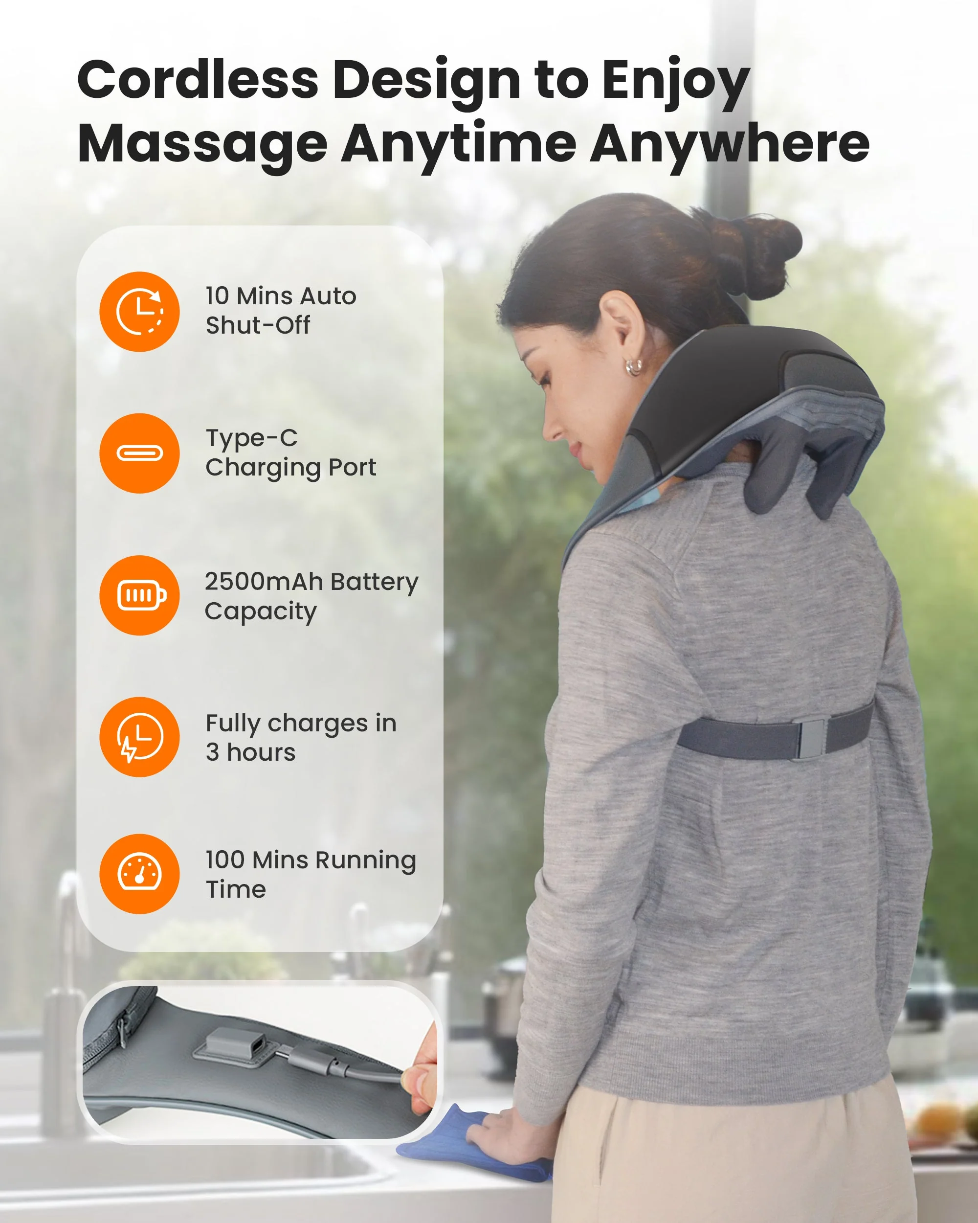 CILI Cordless Neck Massager with Heat, 4D Shiatsu Neck Shoulder Massager - 6826 - Image 7