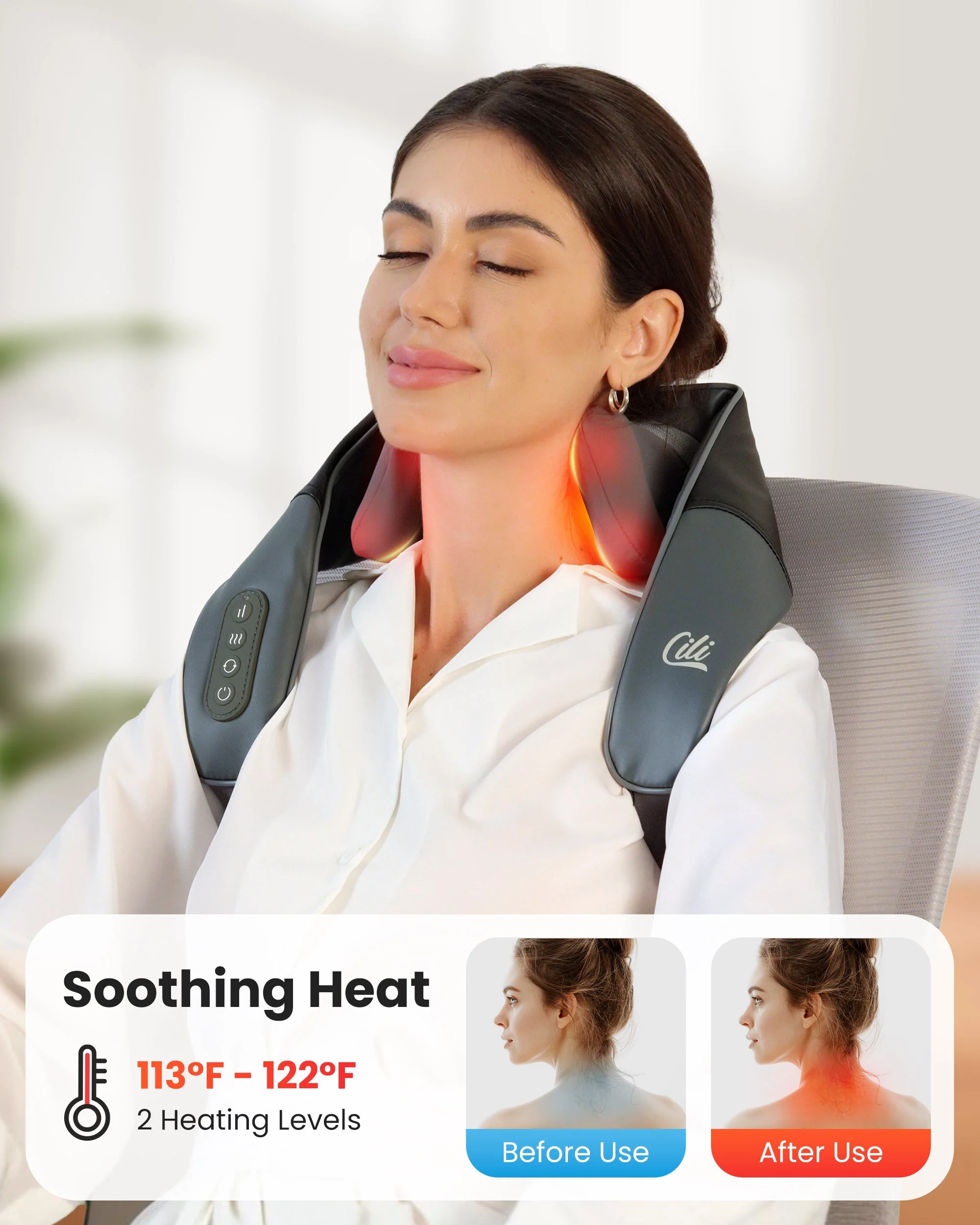 CILI Cordless Neck Massager with Heat, 4D Shiatsu Neck Shoulder Massager - 6826 - Image 8
