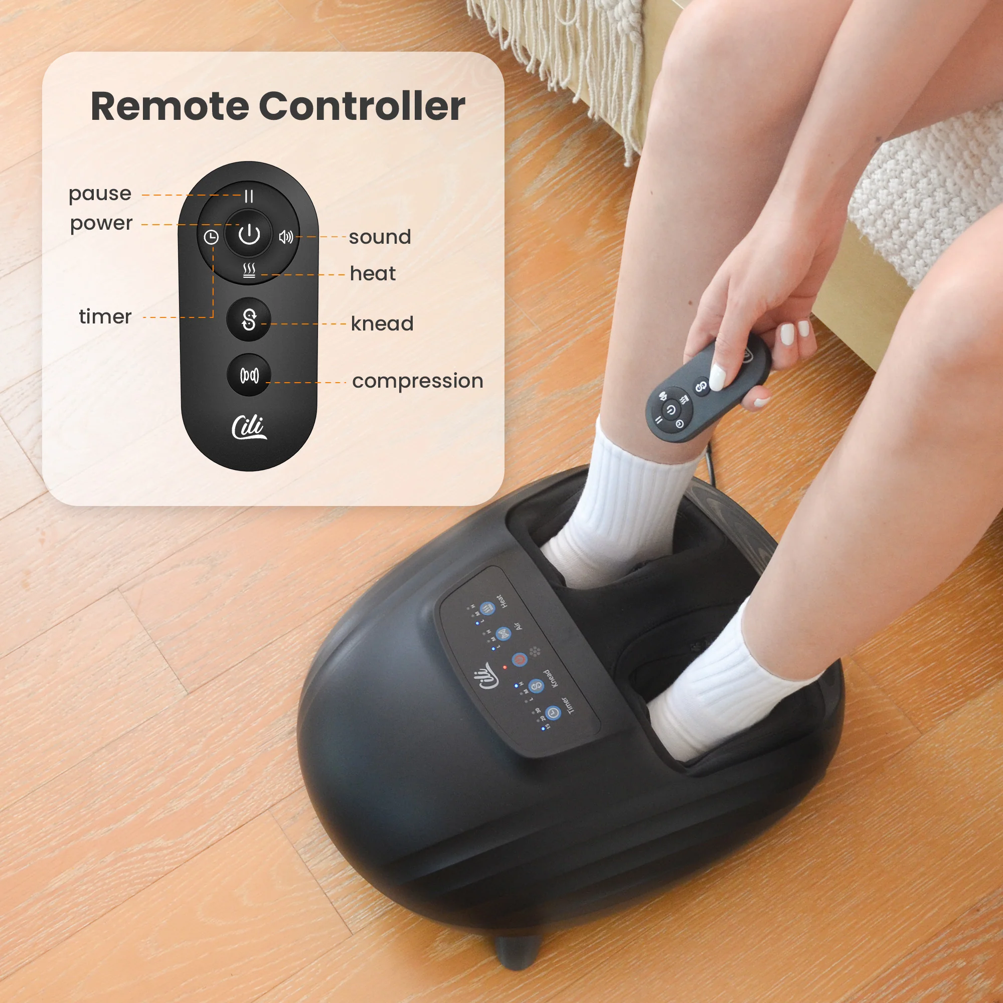 CILI Foot Massager with Heat, Shiatsu Feet Massage Machine for Plantar Fasciitis Neuropathy, Sole & Instep Heating, Remote Control CL-5325 - Image 5