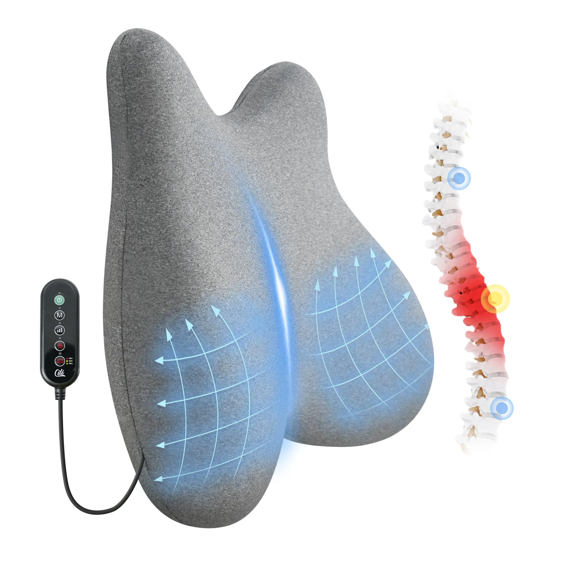 Memory Foam Heated Lumbar Support Pillow with Vibration - 1307 - Image 7