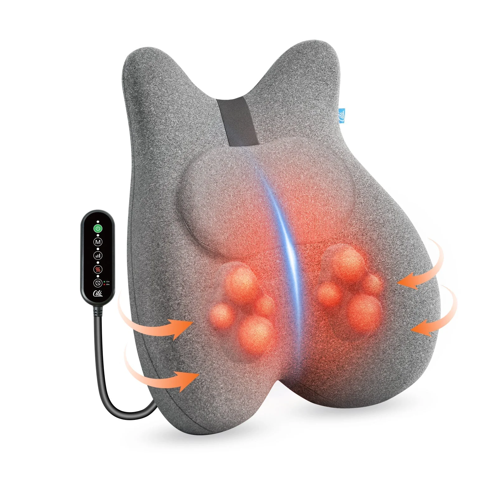 Memory Foam Heated Lumbar Support Pillow with Vibration - 1307 - Image 8