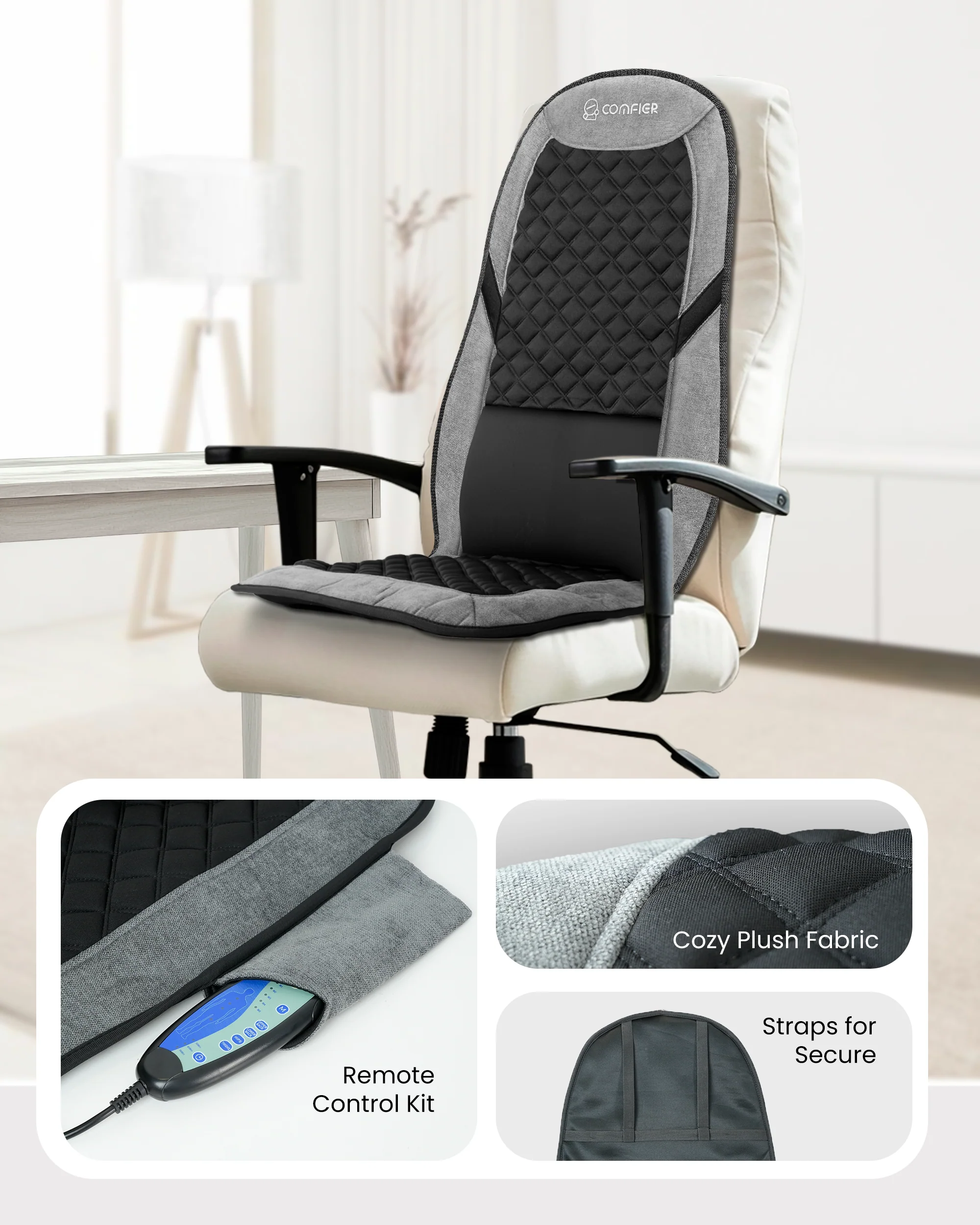 Massage Seat Cushion with 10 Vibration Motors & Adjustable Lumbar Support - 2421 - Image 3