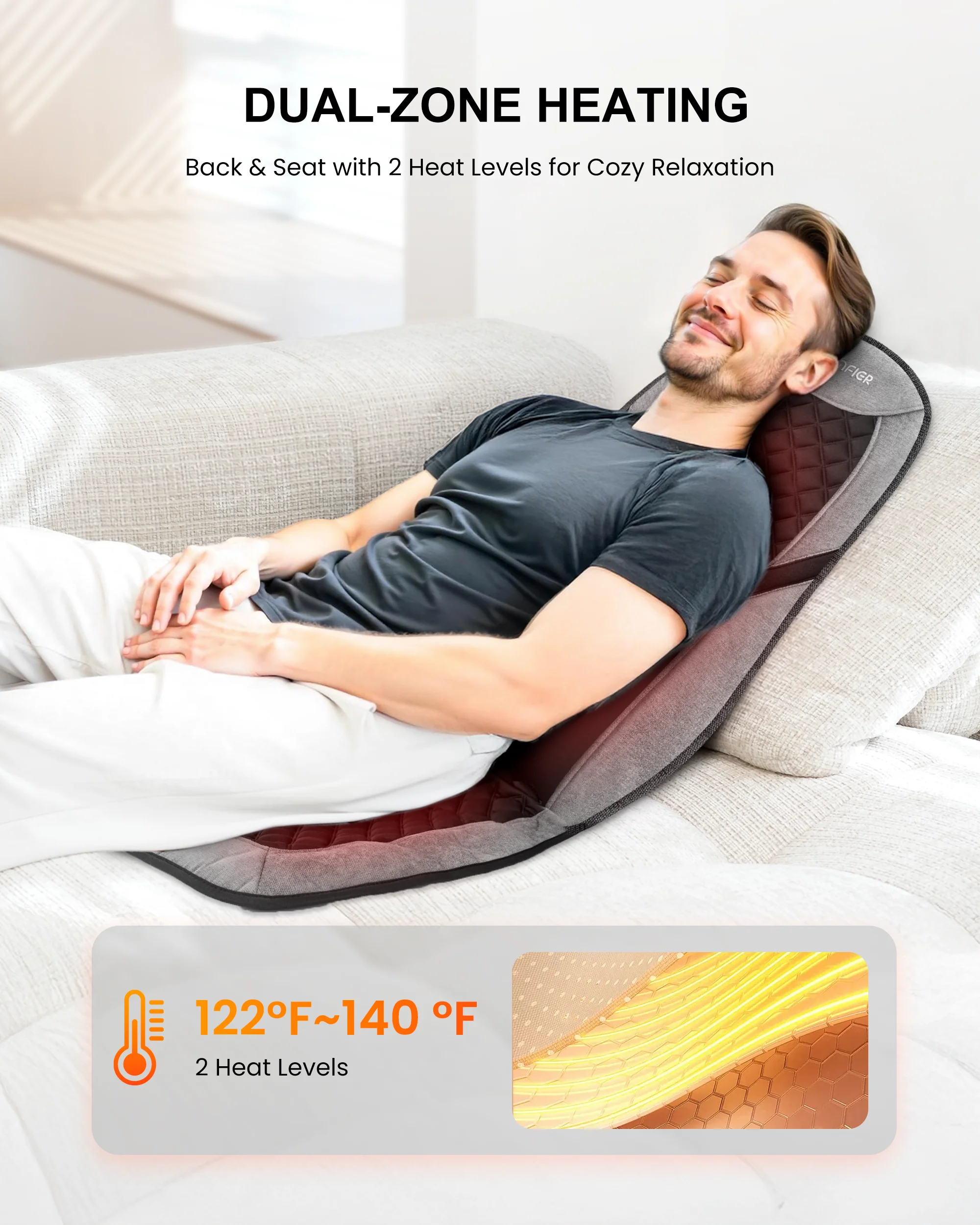Massage Seat Cushion with 10 Vibration Motors & Adjustable Lumbar Support - 2421 - Image 6