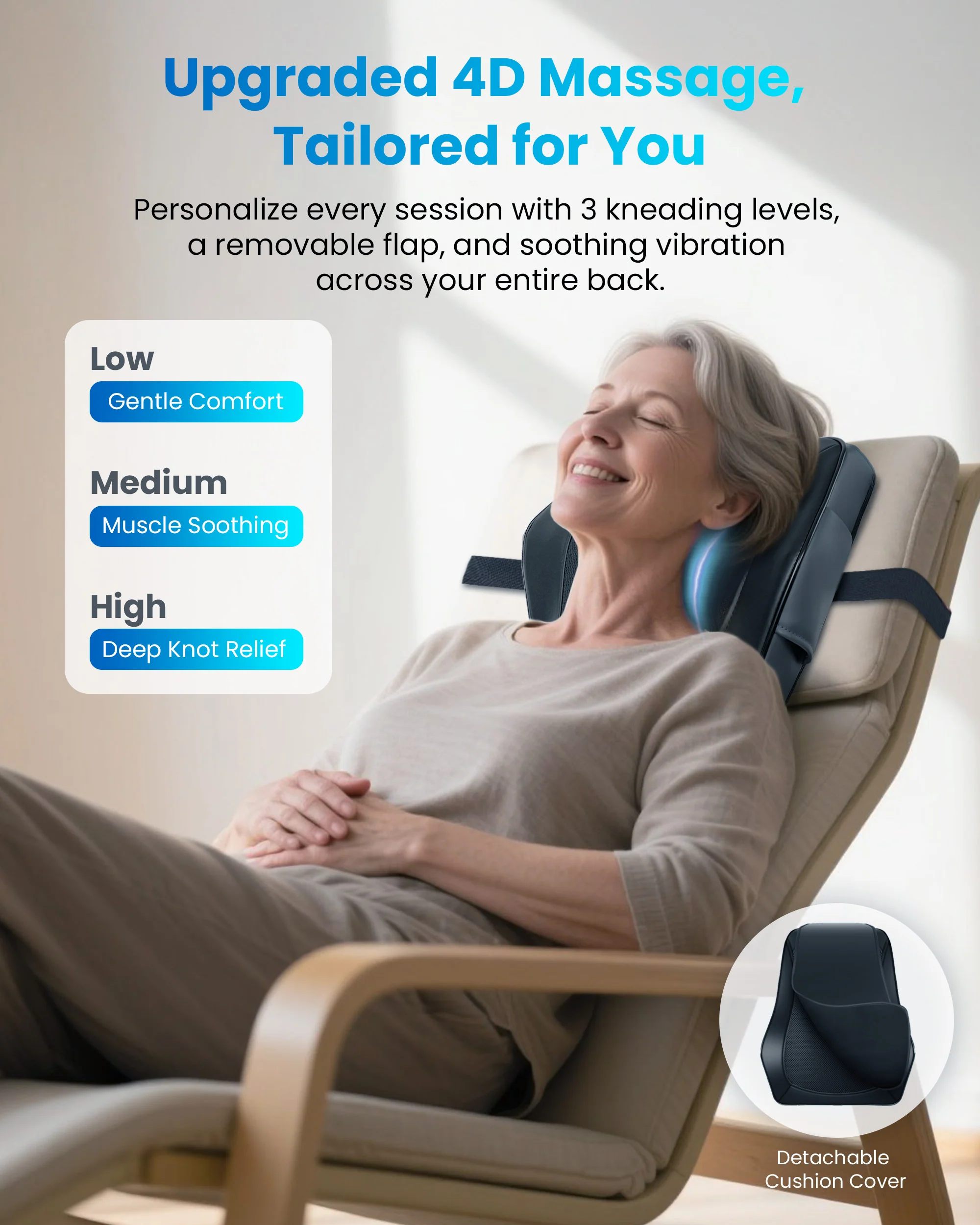 Cordless 3D Shiatsu Deep Kneading Back Massager for Back & Neck Pain Relief - 1228C - Image 3