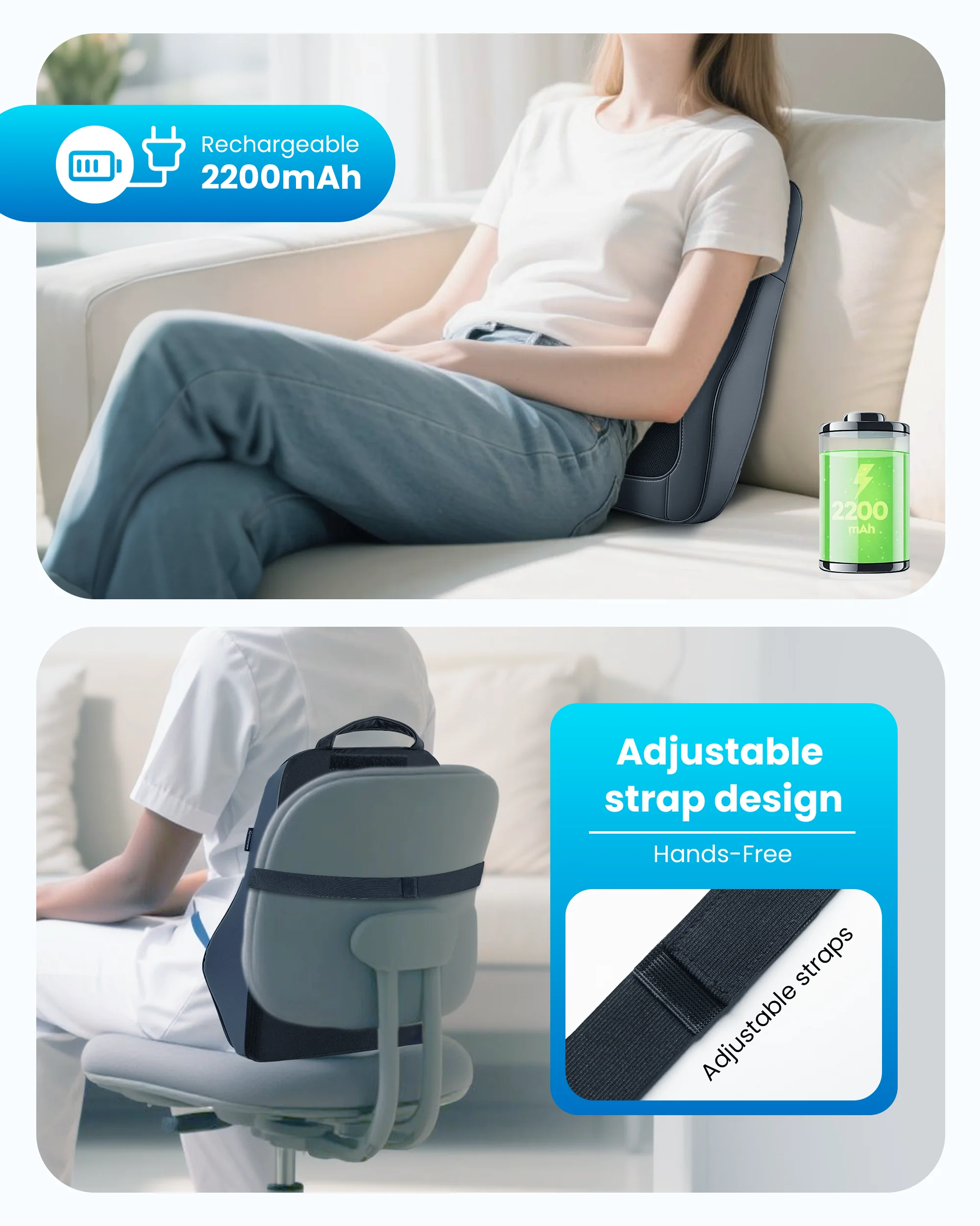 Cordless 3D Shiatsu Deep Kneading Back Massager for Back & Neck Pain Relief - 1228C - Image 6