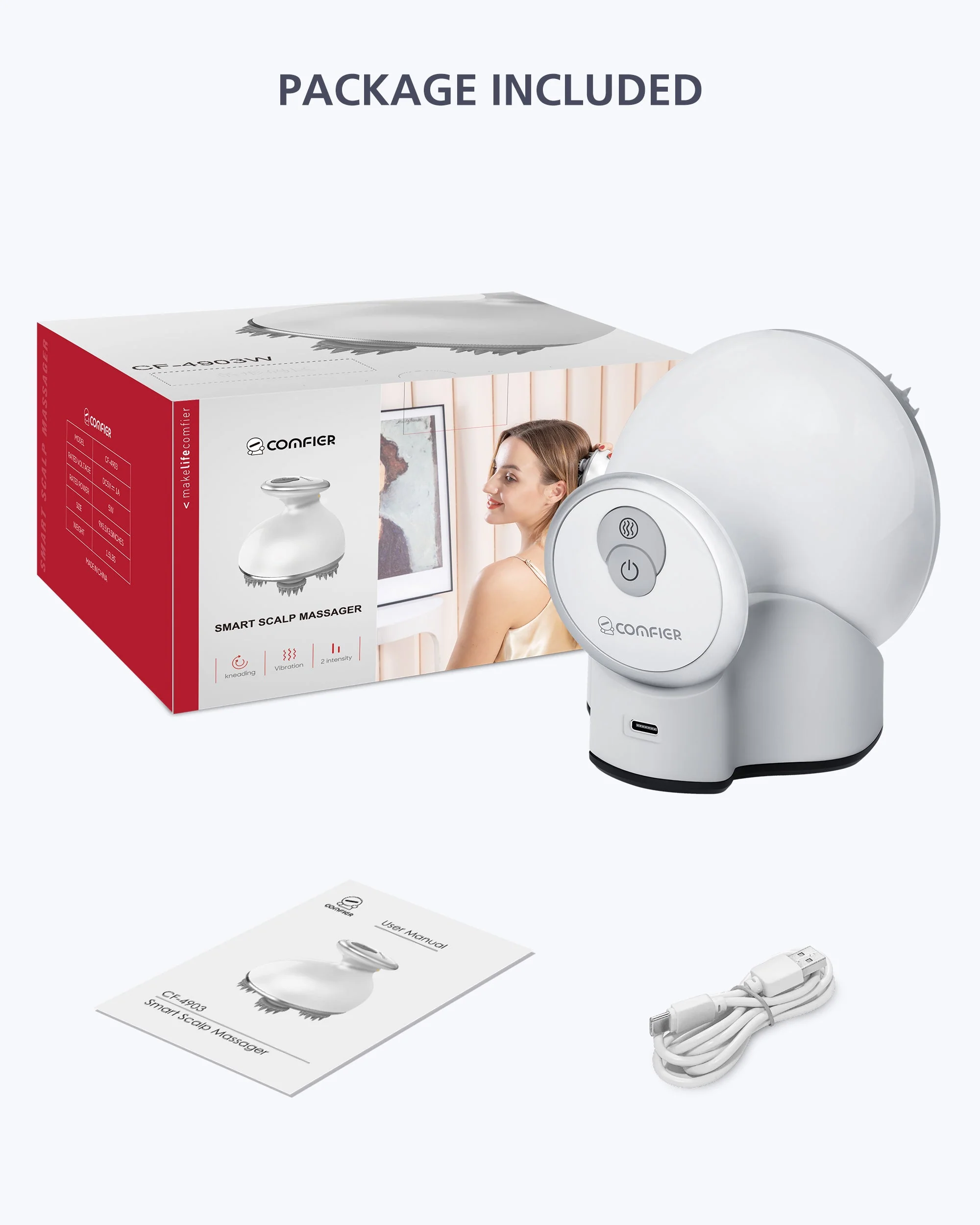 Comfier Head Massager, Cordless Scalp Massager (White) - 4903W - Image 3
