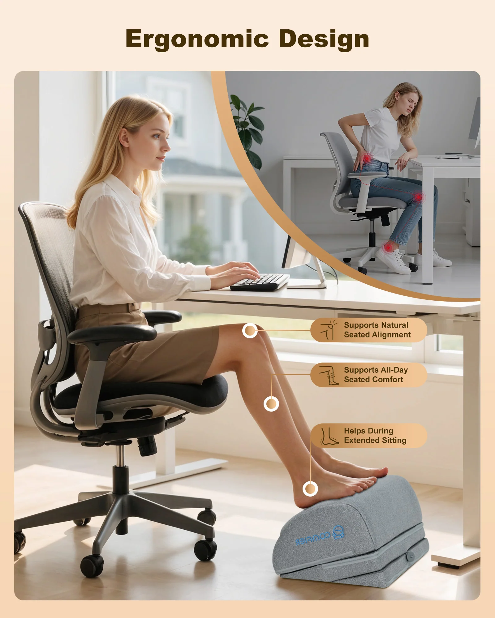Foot Rest Under Desk, Ergonomic Heated Footrest - 5420 - Image 3