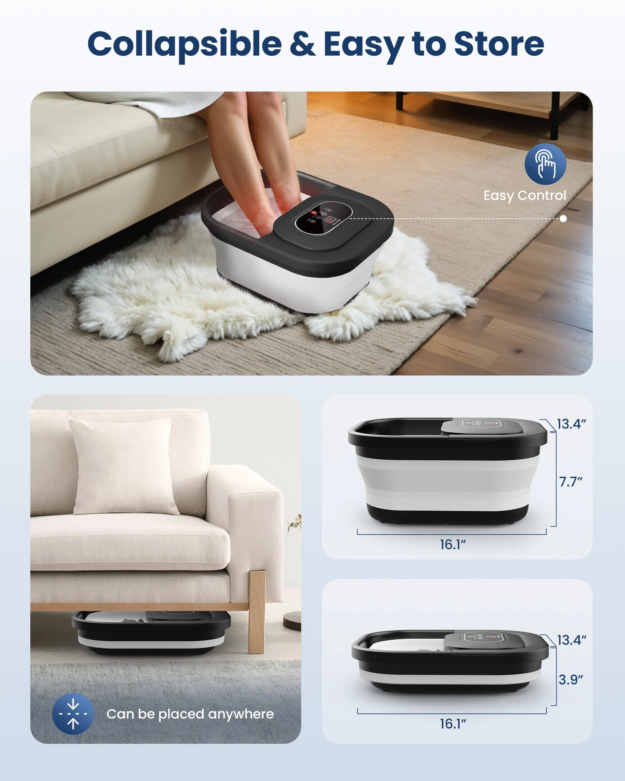 Collapsible Foot Spa Bath Massager with Bubbles, Red Light, Pumice Stone and Shiatsu Massage Rollers - 5415 - Image 5