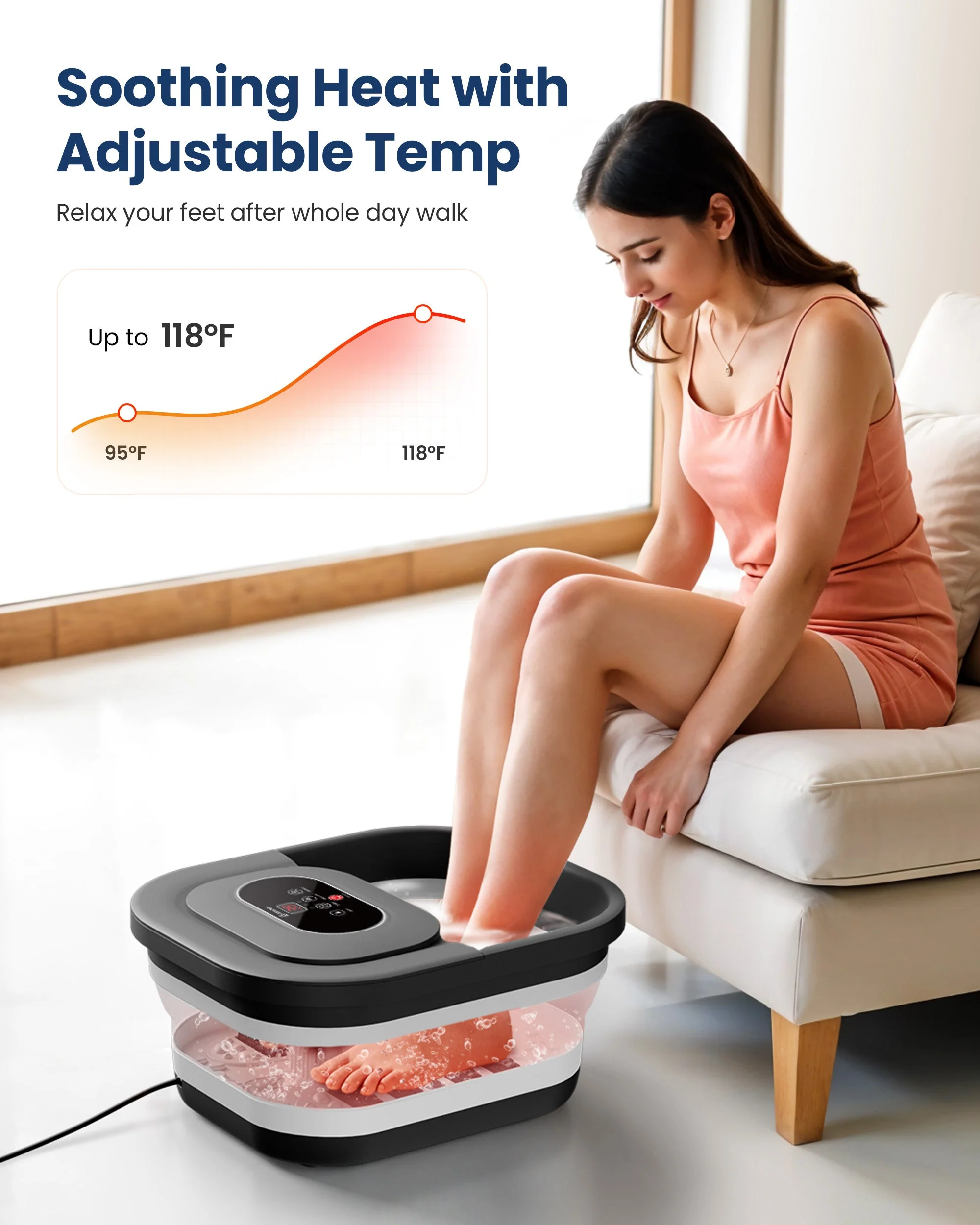 Collapsible Foot Spa Bath Massager with Bubbles, Red Light, Pumice Stone and Shiatsu Massage Rollers - 5415 - Image 6