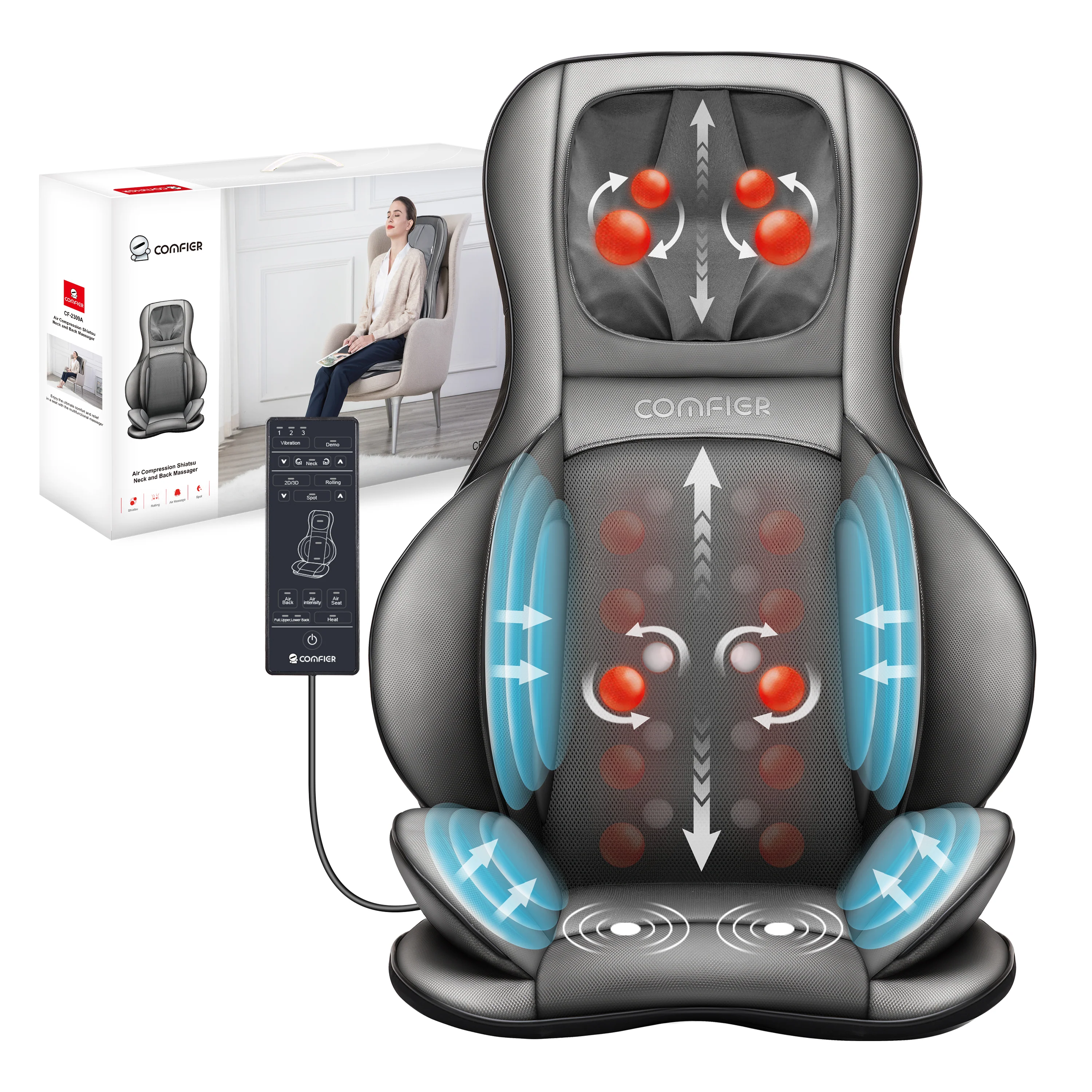 Neck & Back Massager with heat, Air Compress & Shiatsu - 2307 - Image 10