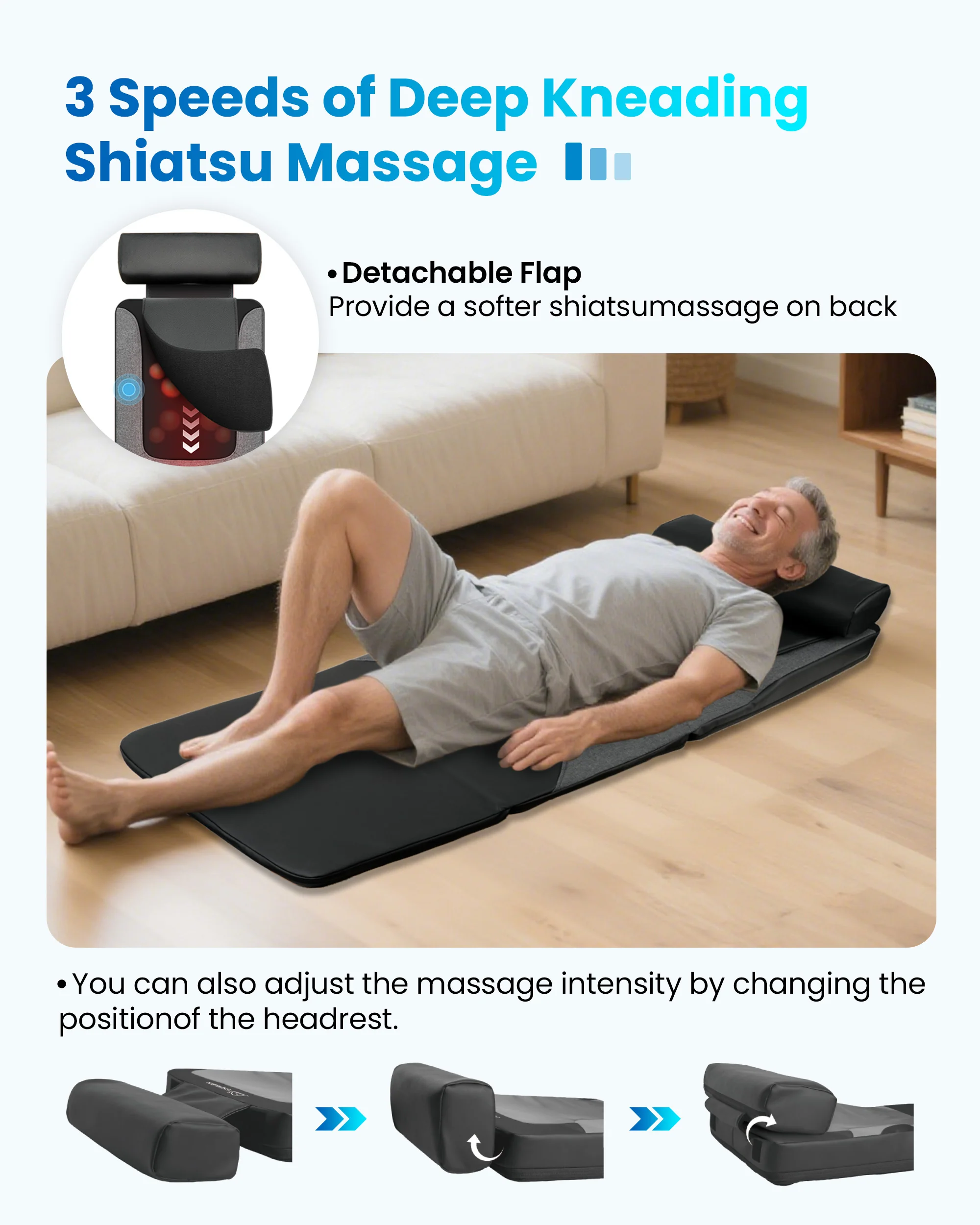 Shiatsu Full Body Massage Mat with Heat, Back Massage Pad - 3407 - Image 3