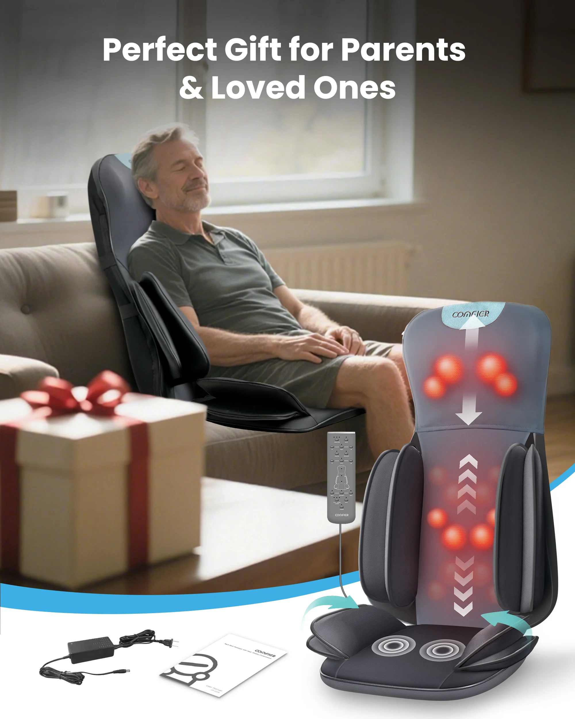 Full Back Coverage Massage Chair Pad with Adjustable Neck Nodes - 2209 - Image 8