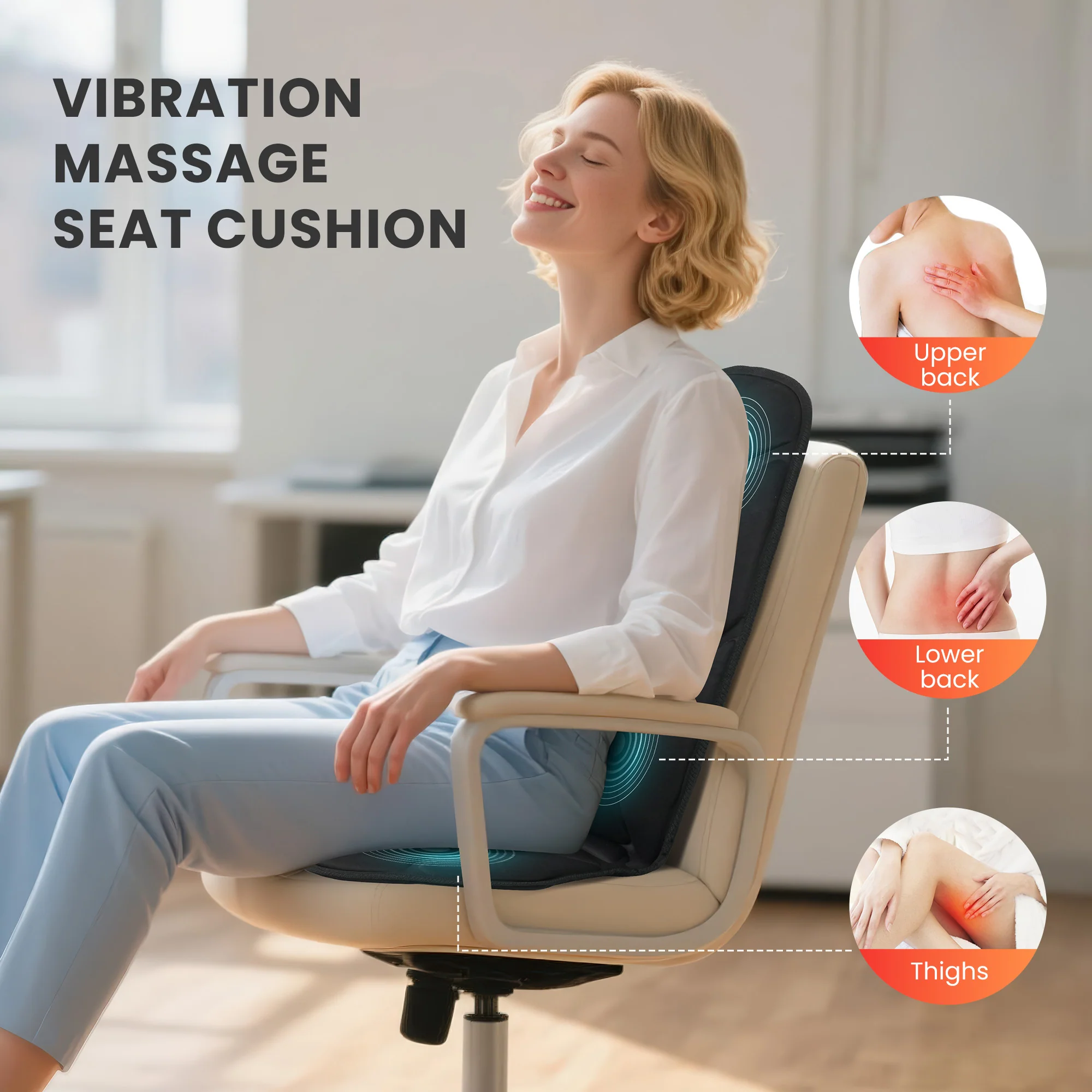 Vibration Back Massager with heat, Seat Cushion Massager Chair Pad for Home, Office, Car - 2517 - Image 3