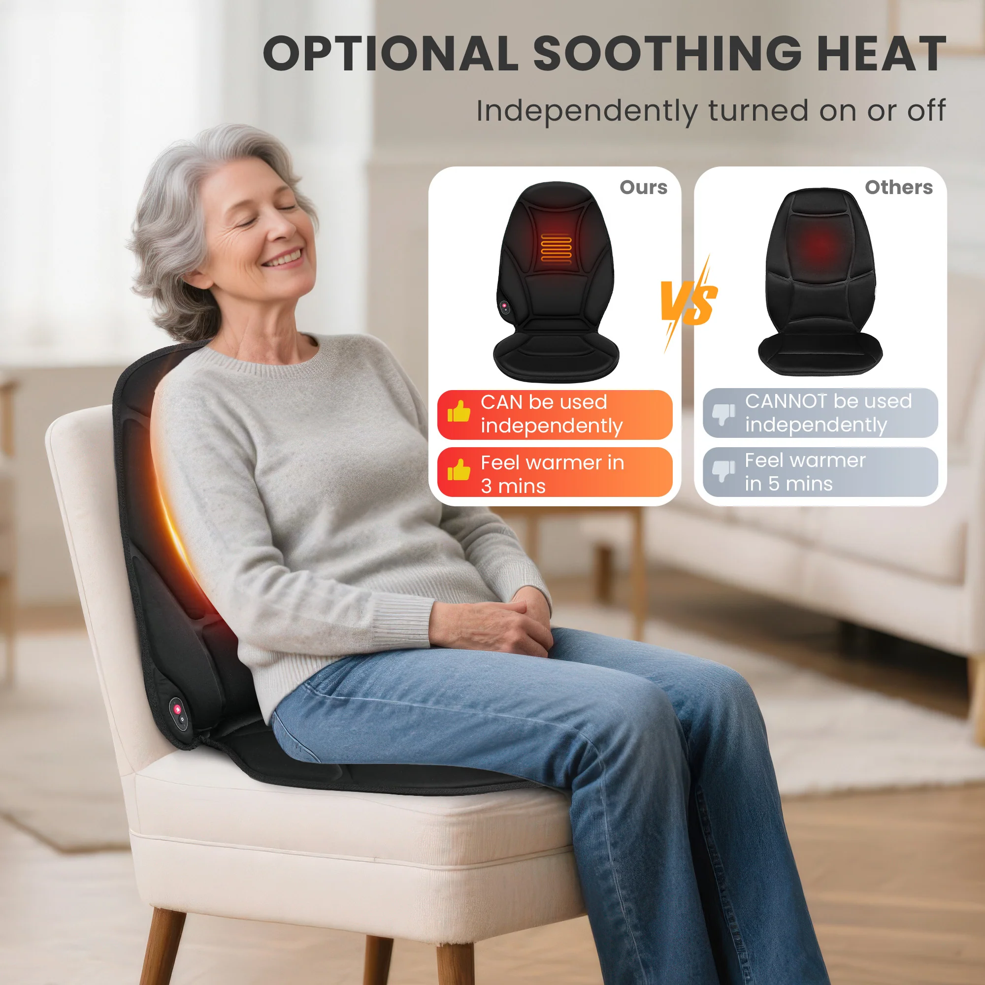 Vibration Back Massager with heat, Seat Cushion Massager Chair Pad for Home, Office, Car - 2517 - Image 5