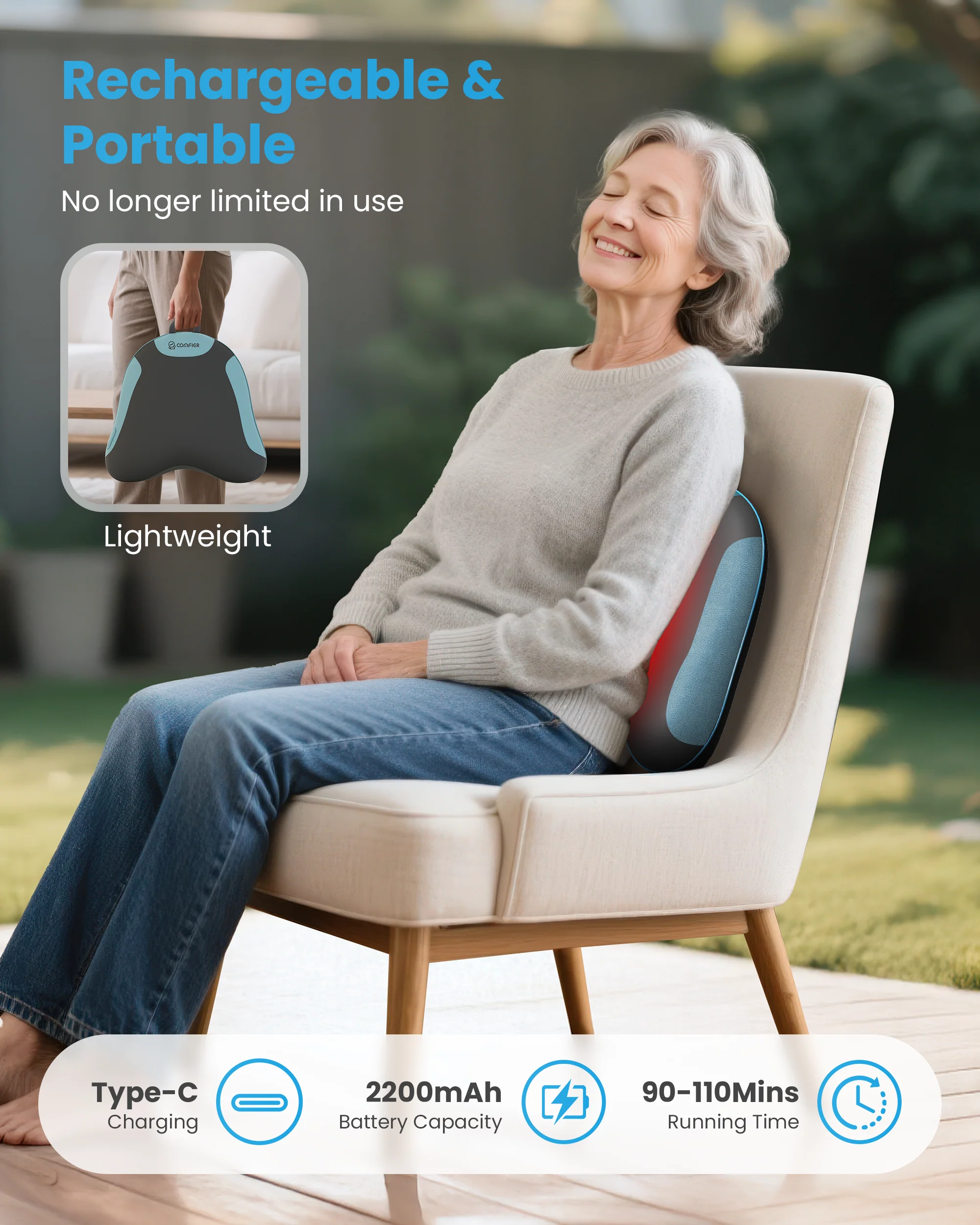 Cordless Lower Back Massager with Heat - 1508 - Image 3
