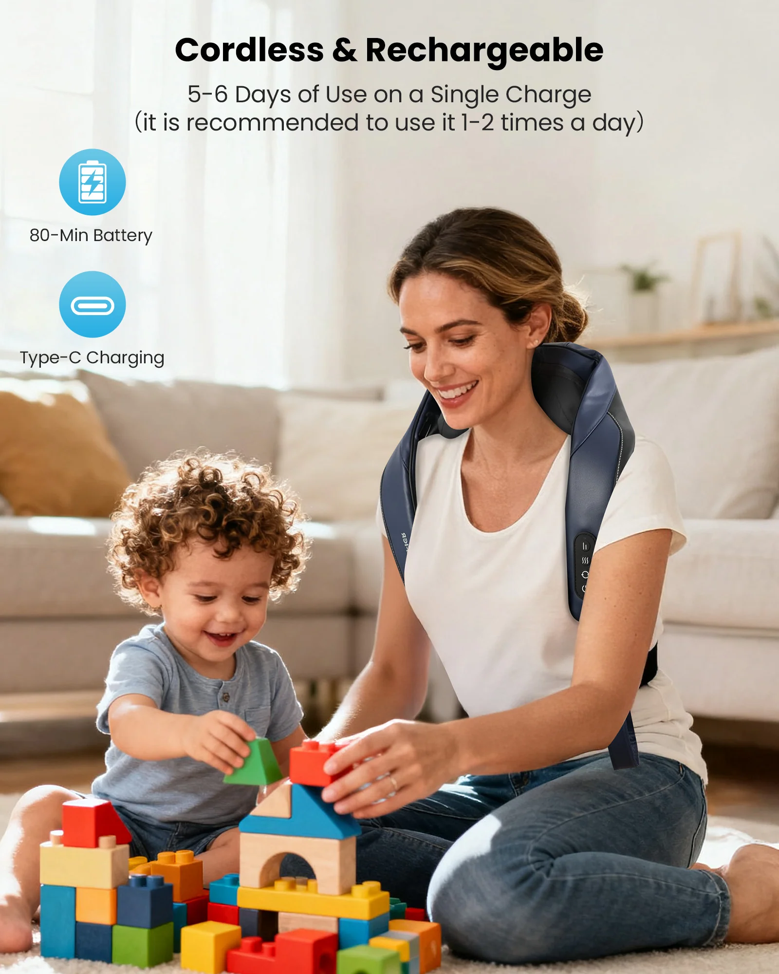 Cordless Neck and Shoulder Massager, Rechargeable Gifts - 6702 - Image 7