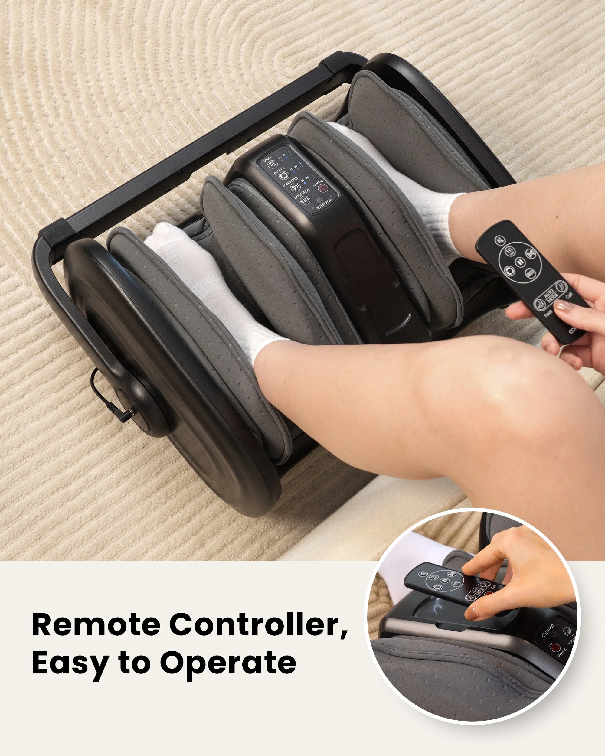Foot Calf Massager with Heat, Squeeze & Vibration, Remote Control - 5416 - Image 7