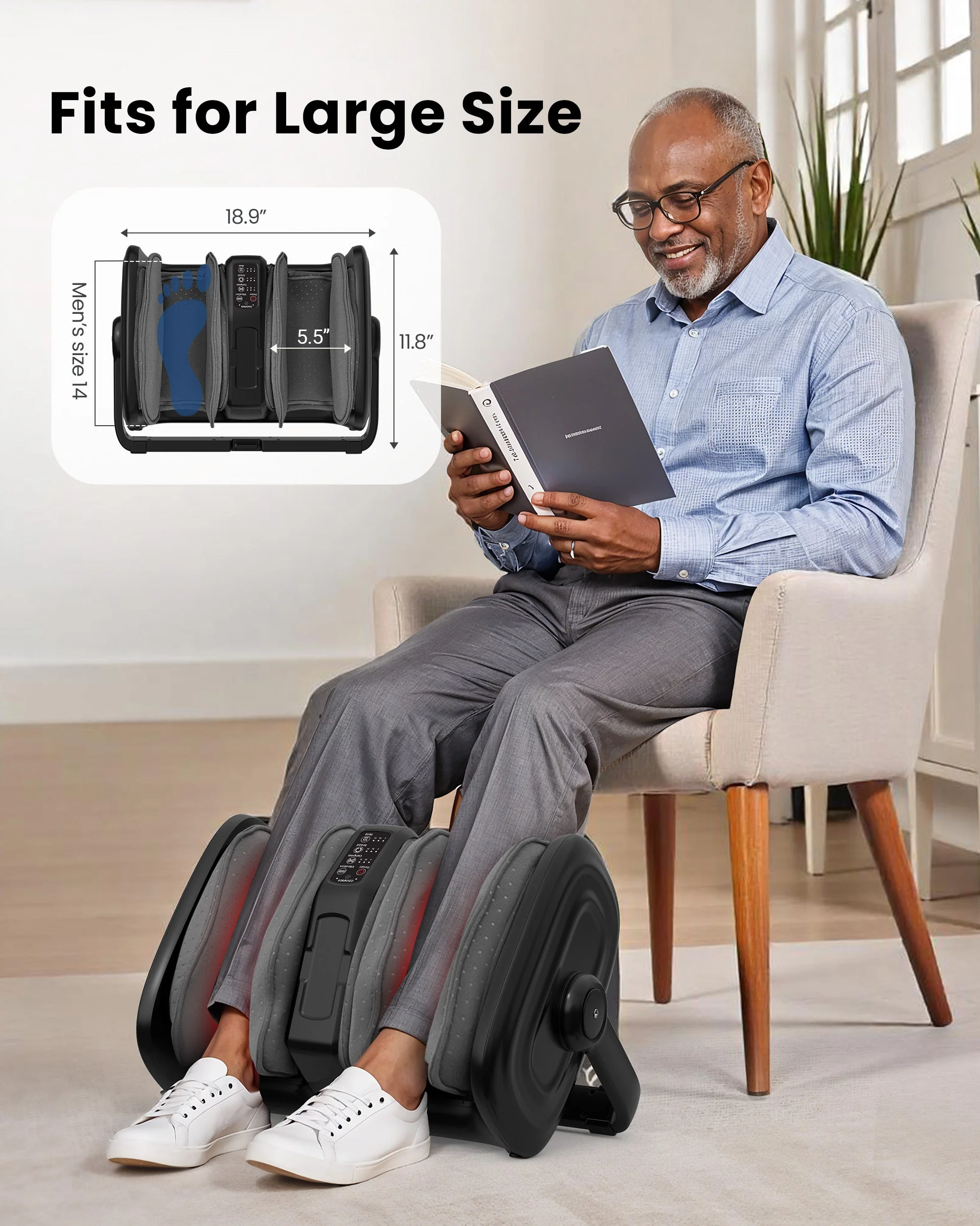 Foot Calf Massager with Heat, Squeeze & Vibration, Remote Control - 5416 - Image 8