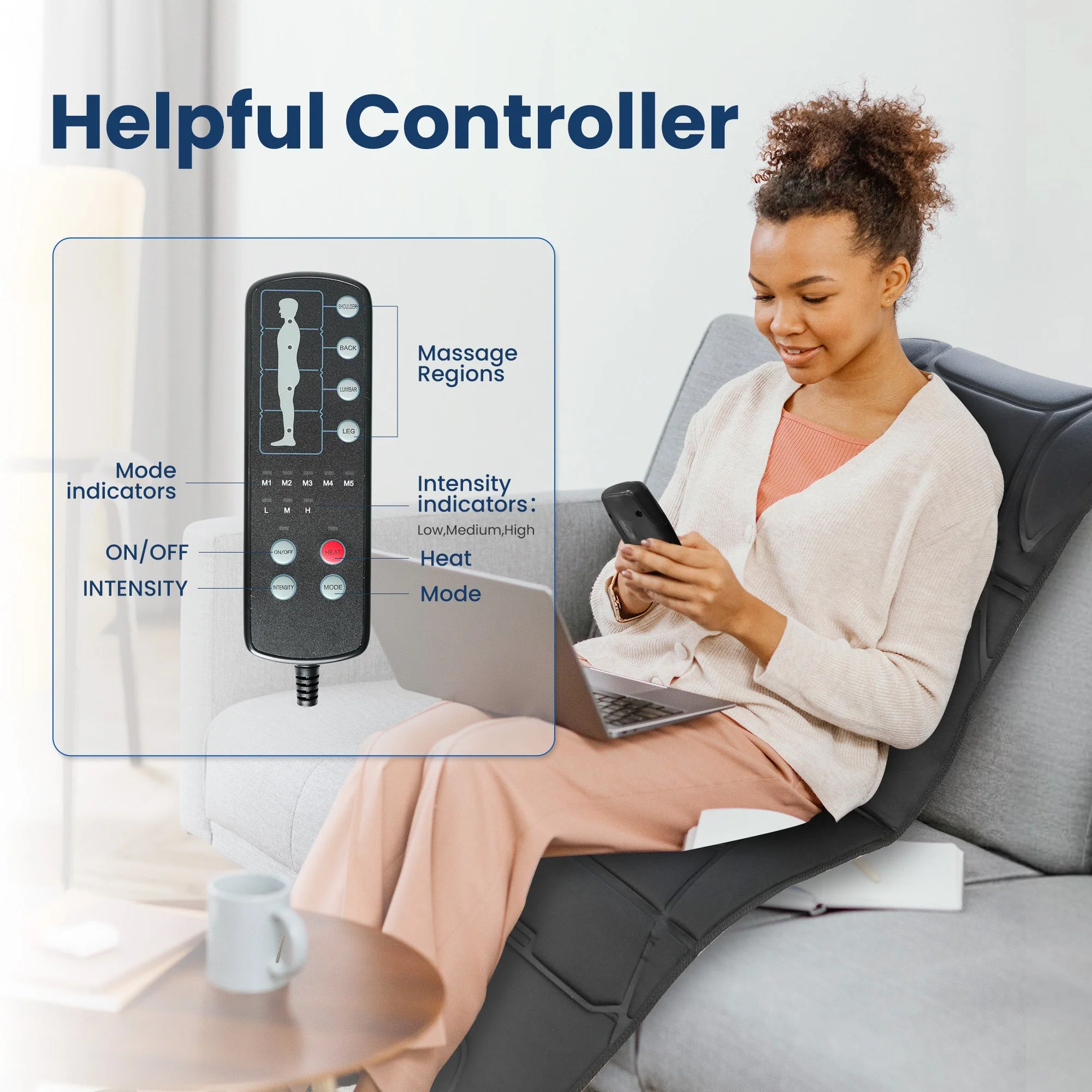 Vibrating Heating Massage Pad with 10 Vibration Motors & 5 Massage Modes - 3401 - Image 5