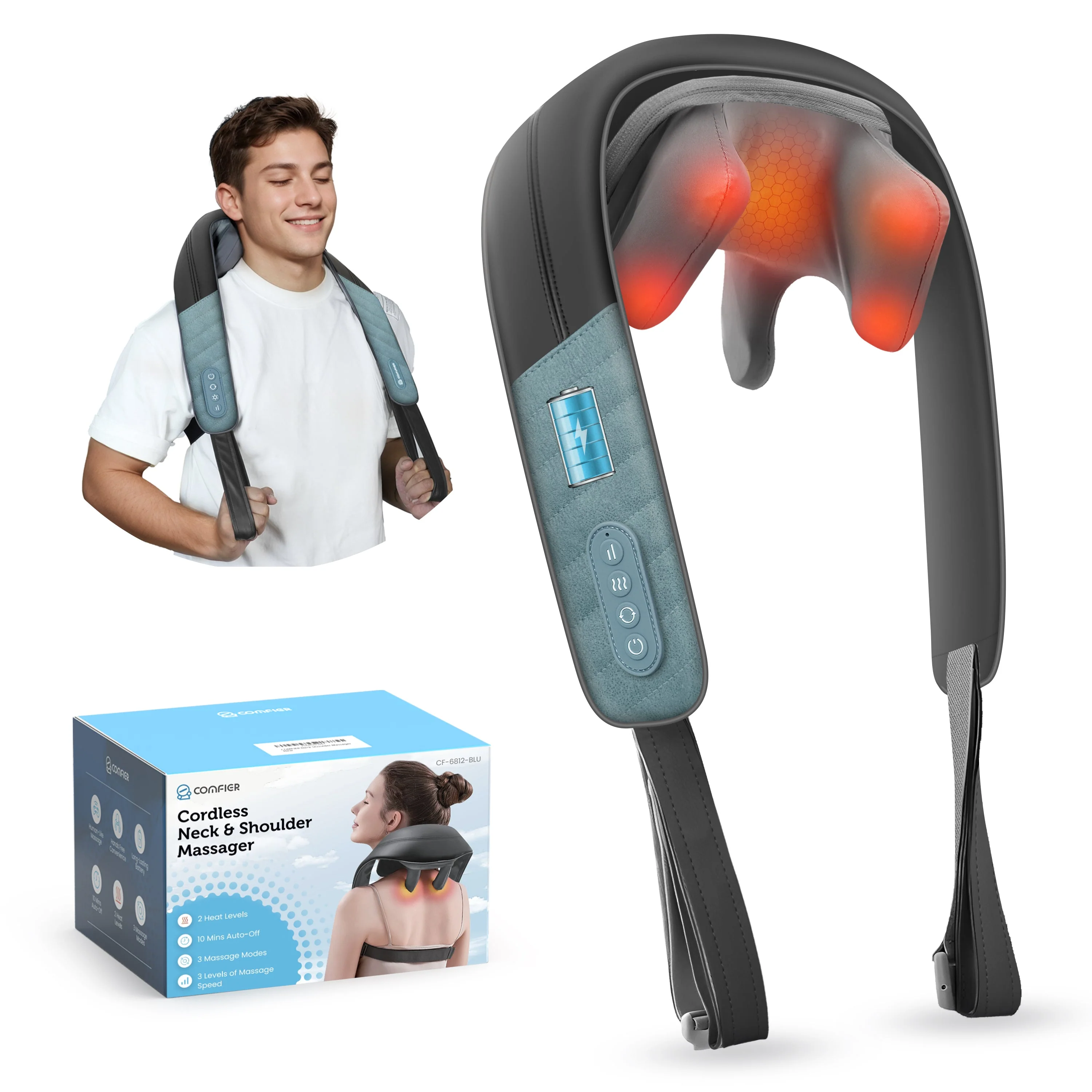 Upgrade Cordless Neck Massager with Heat, Pain Relief - 6812 - Image 9