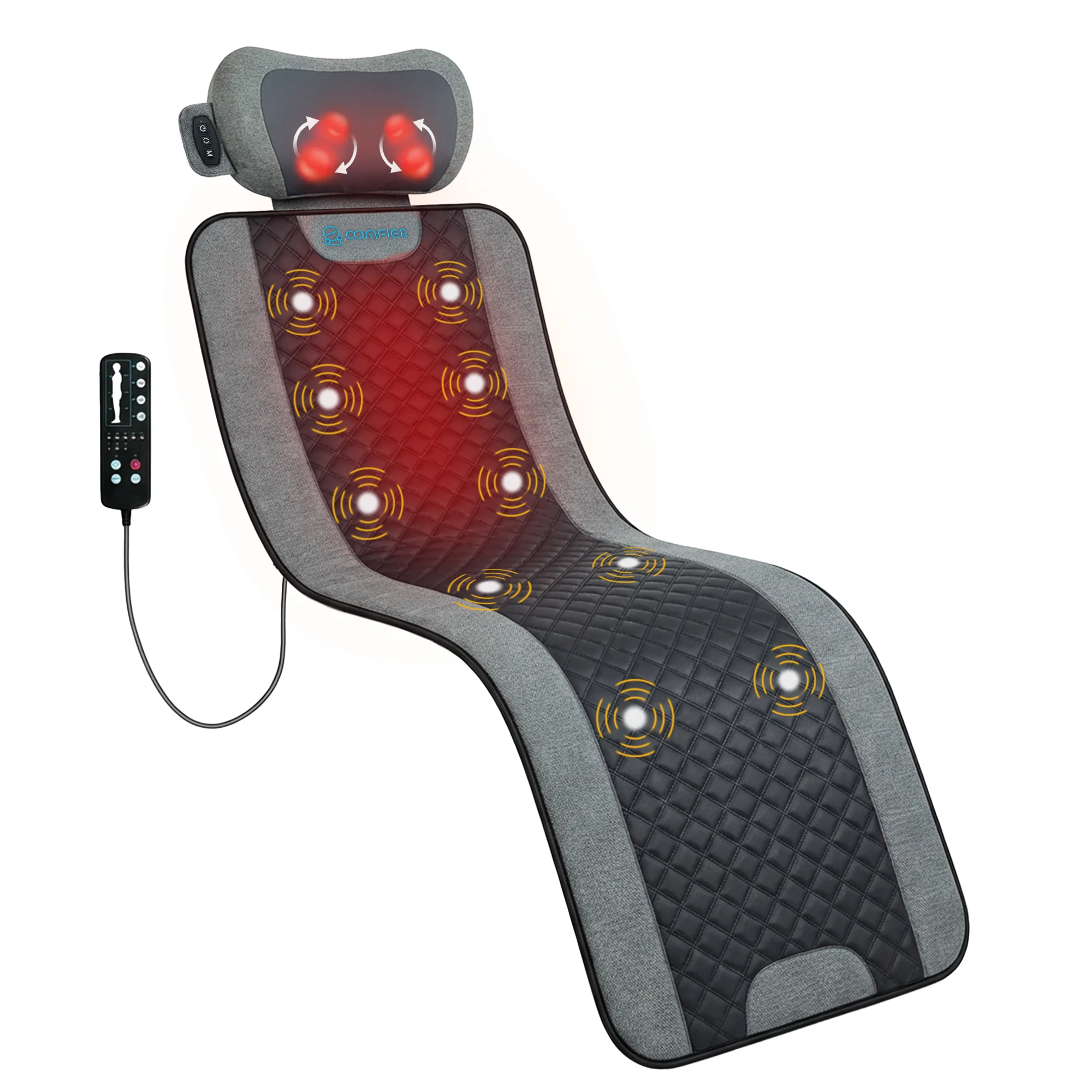 10-Motor Vibration Massage Mat with Detachable Shiatsu Neck Pillow - 3408