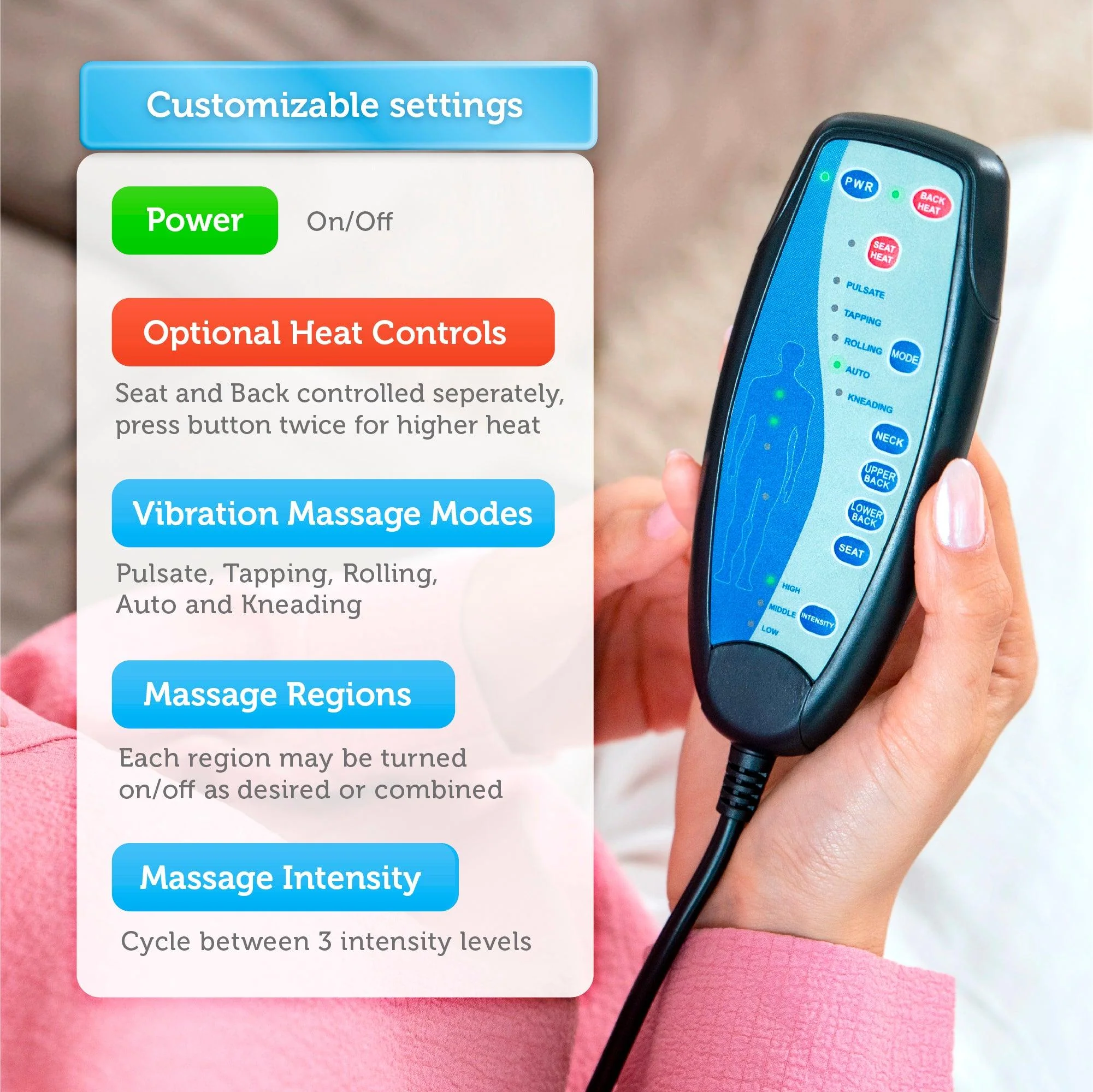 Vibration Massage Seat Cushion with 10 Vibrating Motors - 2206 - Image 4